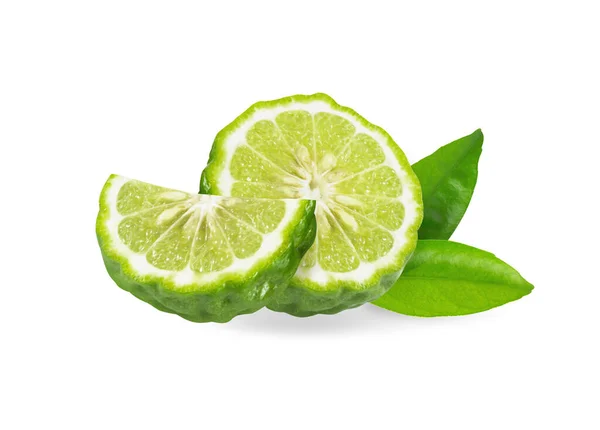 Verse Bergamot Fruit Slice Geïsoleerd Witte Achtergrond Kruid Medische — Stockfoto