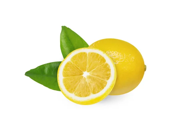 Nahaufnahme Frische Zitronenfrüchte Isoliert Auf Weißem Hintergrund Lebensmittel Und Gesundes Stockbild