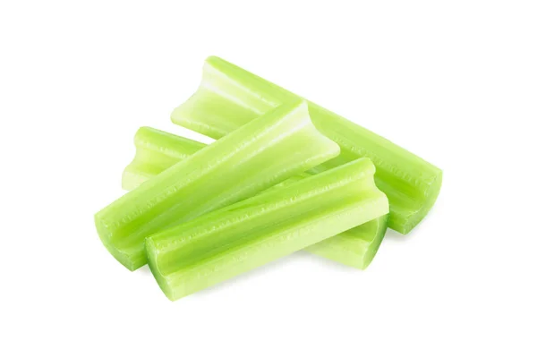 Detailní Záběr Čerstvý Celer Zelenina Plátky Izolované Bílém Pozadí Potraviny — Stock fotografie