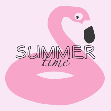 Yaz zamanı afişleri, tebrik kartları, indirimli posterler, tatil kapakları. Tipografide moda tasarımı, el boyası pembe flamingo yüzme şamandırası ve pastel renkler. Modern sanat minimalist tarzı.