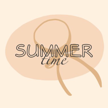 Yaz zamanı afişleri, tebrik kartları, indirimli posterler, tatil kapakları. Tipografisi olan modaya uygun tasarım, pastel renkte elle boyanmış şapka. Modern sanat minimalist tarzı.