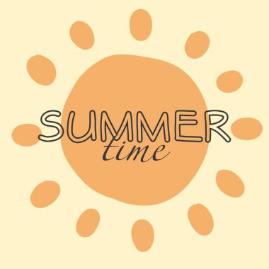 Yaz zamanı afişleri, tebrik kartları, indirimli posterler, tatil kapakları. Tipografide moda tasarımı, pastel renklerde elle boyanmış güneş. Modern sanat minimalist tarzı.