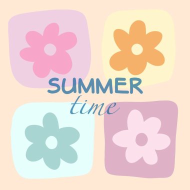 Soyut renkli çiçeklerle hazırlanmış yaz kartlarının yaratıcı konsepti. Kutlama, reklam, marka, afiş, kapak, etiket, poster için modern sanat minimalist tasarım şablonları.