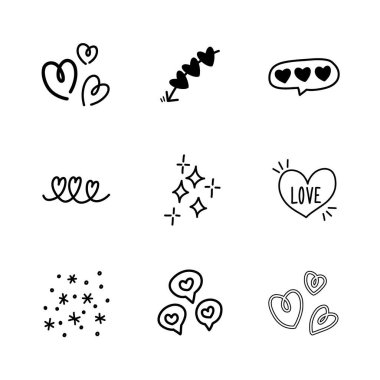 Kalp karalama simgeleri vektör illüstrasyonu kümesi