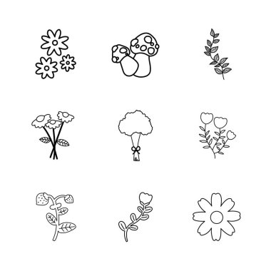 Çiçekler, yapraklar, mantarlar ve çiçek desenleri.