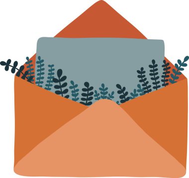 Bir kart ve çiçek yaprağı desenli zarf tasarımı illüstrasyonu