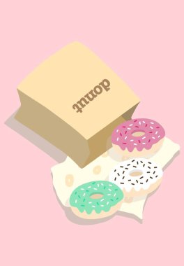 Üç tane nane şekeri, tiramisu ve çilekli çörek çizimi. 