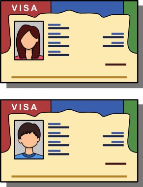 Basit düz dizayn düzenlenebilir vektör illüstrasyonunda kadın ve erkek için vize