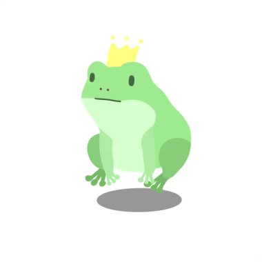 Green pastel frog wearing crown jumping animated cute white background isolated design illustration