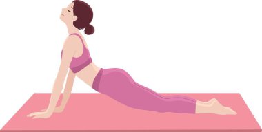 Spor giyim bölümünde kısa saçlı bir kadın yoga yapıyor. Görüntü çizimi yapıyor. Şeffaf arka plan düzenleyici.