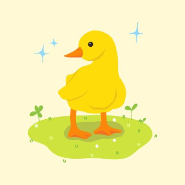 Sarı Ördek Çizimi şirin çizim stili canlı renk izole vektörü
