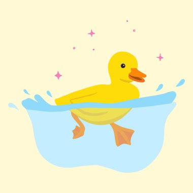 Sarı Ördek Çizimi şirin çizim stili canlı renk izole vektörü