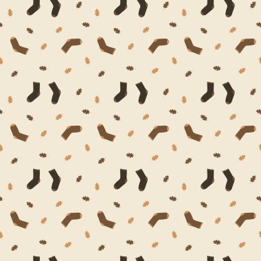 Kahverengi yaprak desenli minimalist sonbahar çorapları.