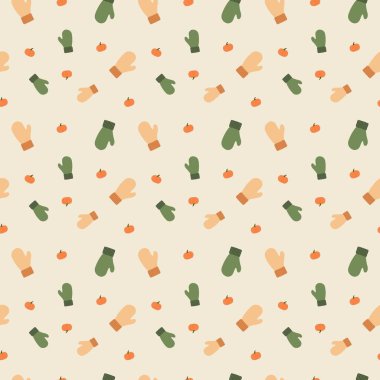 Minimalist sonbahar turuncu ve yeşil eldivenli balkabağı desenli çizimsiz sonbahar temalı sonbahar tema vektörü