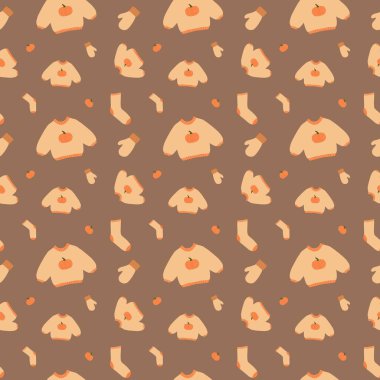 Minimalist sonbahar süveter takımı eldivenler ve turuncu kabak desenli çoraplar kusursuz sonbahar desenli sonbahar tema vektörü