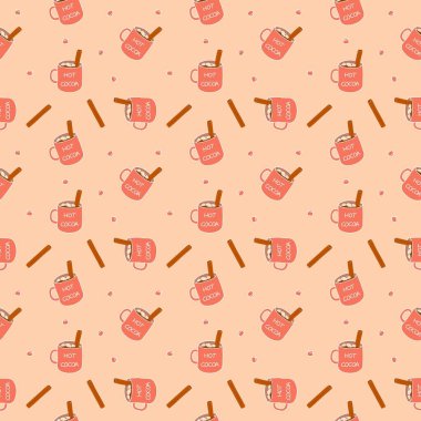 Bir fincan illüstrasyonunda lokum bulunan sıcak kakao sonbahar tema vektörü