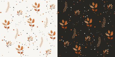 Sonbahar Konforlu Elementler Vektörsüz Sonbahar Yaprakları ve Çiçek Dekorasyonları Deseni