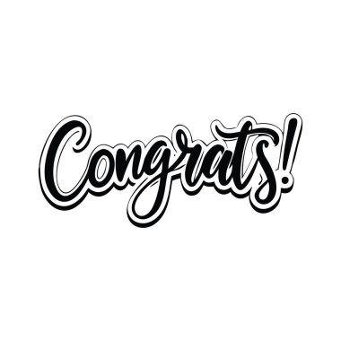 Tebrik ederim. El el yazısı, el yazısı, tebrik yazısı. Beyaz arkaplanda izole edilmiş web tasarımı için vektör simgesi. El çizimi stili tebrik mesajı. Vektör el yazısı tipografi. 