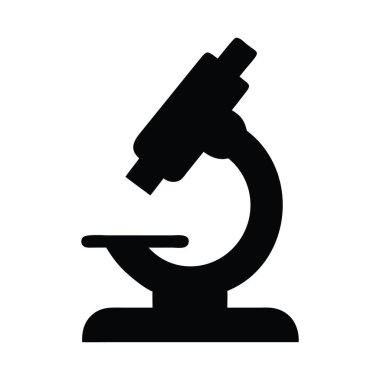 Beyaz zemin üzerinde mikroskop, siyah siluet. Nano ölçekli siluet vektör ikonu çizimi için bir elektron mikroskobu, beyaz zemin üzerinde mikroskoplar.