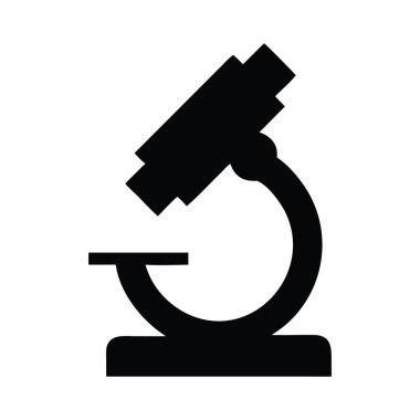 Beyaz zemin üzerinde mikroskop, siyah siluet. Nano ölçekli siluet vektör ikonu çizimi için bir elektron mikroskobu, beyaz zemin üzerinde mikroskoplar.