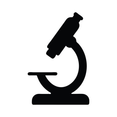 Beyaz zemin üzerinde mikroskop, siyah siluet. Nano ölçekli siluet vektör ikonu çizimi için bir elektron mikroskobu, beyaz zemin üzerinde mikroskoplar.