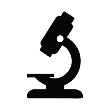 Beyaz zemin üzerinde mikroskop, siyah siluet. Nano ölçekli siluet vektör ikonu çizimi için bir elektron mikroskobu, beyaz zemin üzerinde mikroskoplar.