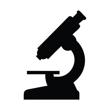 Beyaz zemin üzerinde mikroskop, siyah siluet. Nano ölçekli siluet vektör ikonu çizimi için bir elektron mikroskobu, beyaz zemin üzerinde mikroskoplar.