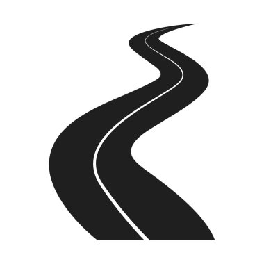 Dolambaçlı yol silueti vektörü, kıvrımlı otoyol sembolü, eğri yol tasarımı,