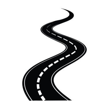 Dolambaçlı yol silueti vektörü, kıvrımlı otoyol sembolü, eğri yol tasarımı,