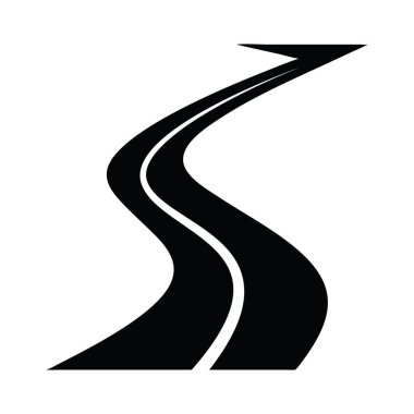 Dolambaçlı yol silueti vektörü, kıvrımlı otoyol sembolü, eğri yol tasarımı,