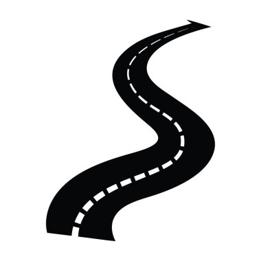 Dolambaçlı yol silueti vektörü, kıvrımlı otoyol sembolü, eğri yol tasarımı,