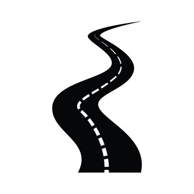 Dolambaçlı yol silueti vektörü, kıvrımlı otoyol sembolü, eğri yol tasarımı,