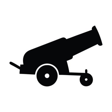 Eski silah ikonu. Gemi topları. Siyah siluet. Yan görüş. Basit düz çizim vektörü. Askeri top vektör silueti