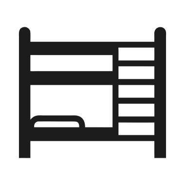 Ranza yatağı siluet vektör simgesi beyaz arkaplanda izole edildi. ranza mobilya ikonu web, mobil uygulamalar, ui tasarım ve yazdırma için. Ranzanın siyah simgesi, yatak odası veya yurt kullanımı için mükemmel