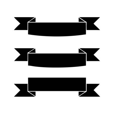 Beyaz Arkaplanda Üç Siyah Kurdele Pankartı. Bu resim, tasarım şablonları, grafik örtüleri ve benzer uygulamalar için mükemmel olan üç tane siyah kurdele pankartı içeriyor..