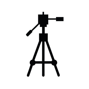 Arka planda gösterilen üç ayaklı kamera simgesi, bir üç ayaklı kameranın basit siyah silueti. Temiz, basit ve etkili bir siluet..