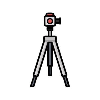 Arka planda gösterilen üç ayaklı kamera simgesi, bir üç ayaklı kameranın basit siyah silueti. Temiz, basit ve etkili bir siluet..