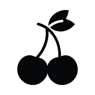 Basit, siyah beyaz siluet, saplı iki kiraz ve bir yaprak. Basit, siyah ve beyaz siluet, saplı iki kiraz ve bir yaprak..