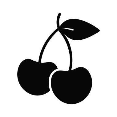 Basit, siyah beyaz siluet, saplı iki kiraz ve bir yaprak. Basit, siyah ve beyaz siluet, saplı iki kiraz ve bir yaprak..