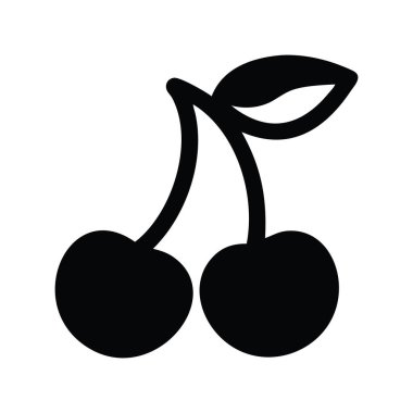 Basit, siyah beyaz siluet, saplı iki kiraz ve bir yaprak. Basit, siyah ve beyaz siluet, saplı iki kiraz ve bir yaprak..