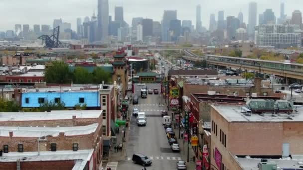 Veduta Aerea Chicagos Vibrante Chinatown Edifici Dall Alto Ammirate Architettura — Video Stock