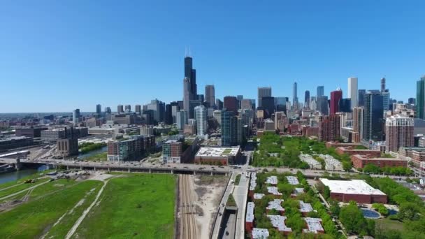 Chicago Nun Görüntüsü Canlı Mahalleleri Kuş Bakışı Bakış Açısıyla Konik — Stok video