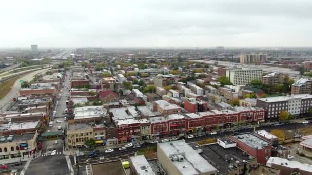 Beelden Luchtfoto Van Chicago Zijn Levendige Buurten Vanuit Een Vogelperspectief — Stockvideo