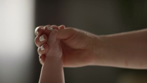 Mor Och Nyfött Barn Hand Hand Slow Motion Föräldraskap Moderskap — Stockvideo