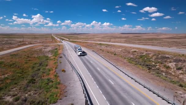 Desert Steppe Drive Półciężarówki Pod Błękitnym Niebem Wysokiej Jakości Materiał — Wideo stockowe