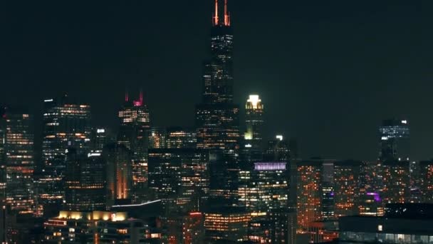 Vue Aérienne Nocturne Centre Ville Chicago Des Images Paysage Urbain — Video