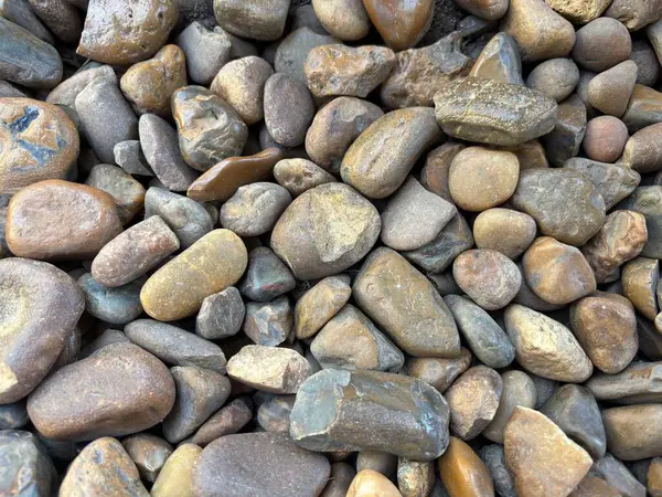 Sahildeki taş yığınının yakın çekimi.