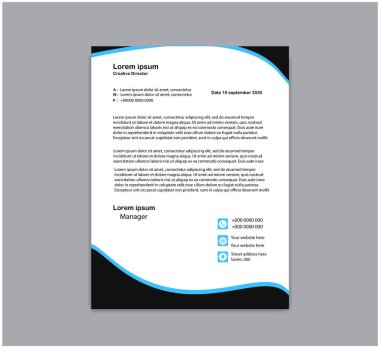 kurumsal modern iş antetli tasarım şablonu siyah ve mavi renklerle. yaratıcı modern antetli tasarım şablonu