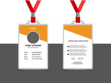 Modern ve temiz bir kimlik kartı şablonu. Sarı renkli profesyonel kimlik tasarım şablonu. kurumsal modern iş kimliği tasarım şablonu. 