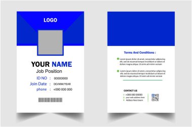 Modern Mavi Renkli Şirket Kimlik Kartı Şablonu Fotoğraflı Tasarım Ofis Kimlik Tasarımı Çalışan Kimlik Kartı Şirket Kimlik Kartı Şablon Tasarımı Mavi Personel Kimlik Kartı Tasarım Şablonu.
